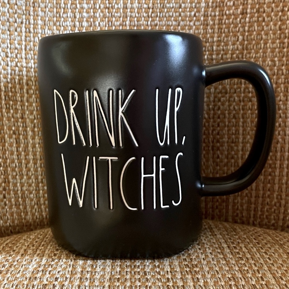 Rae Dunn Halloween DRINK UP, WITCHES Black Ceramic Coffee Mug BRAND NEW!